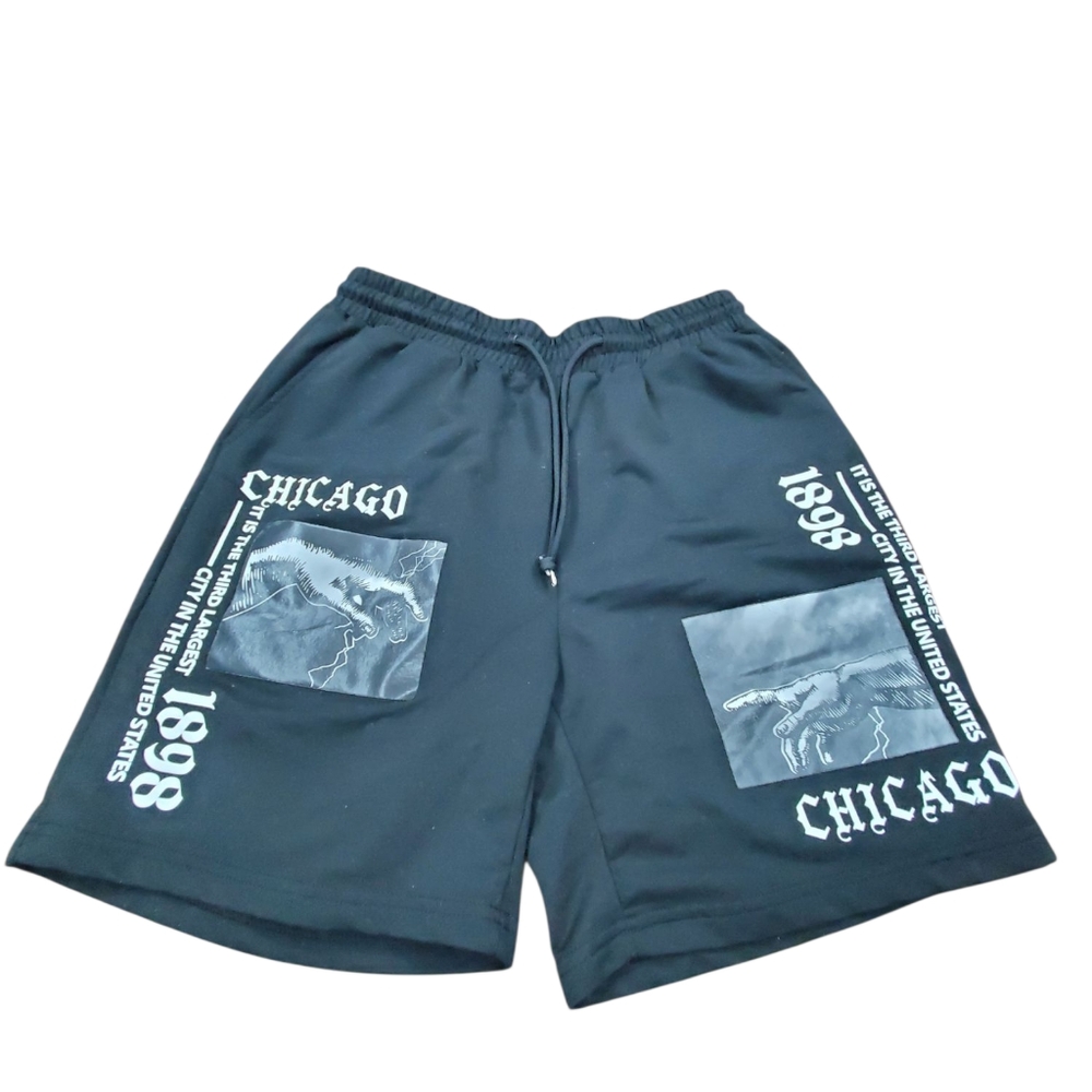 SHEIN Black Athletic Shorts with Elastic Waistband With Drawstring " Chicago"
